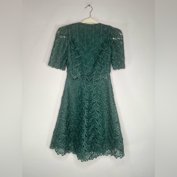 Sandro Hearty Lace Fit & Flare Short Sleeve Cocktail Mini Dress Size XS Emerald - Picture 8 of 11